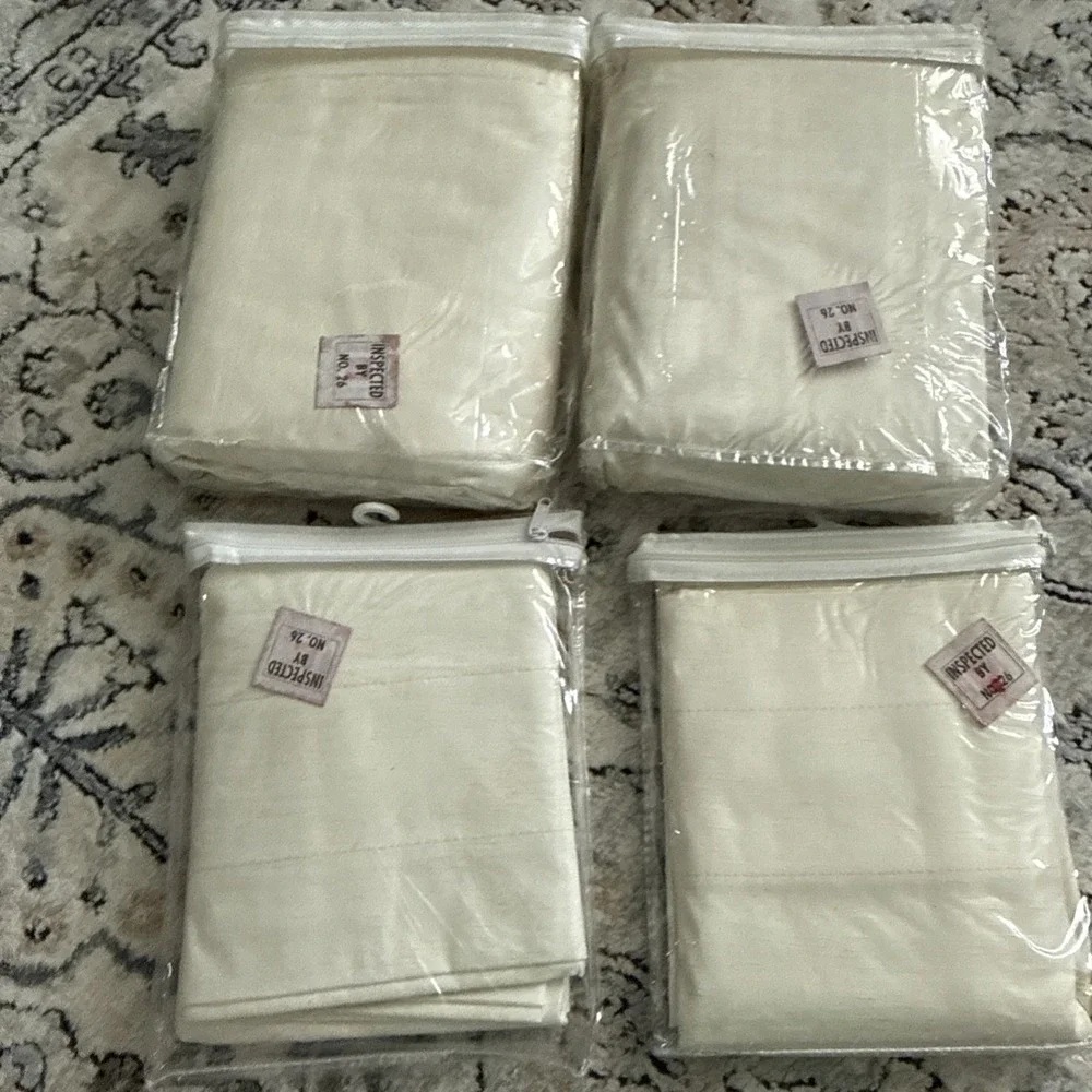 S. Lichtenberg Lot Ivory Window Curtain 90s- 2 Valance/Jabots 4 Panels Retro USA